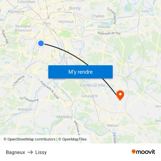 Bagneux to Lissy map