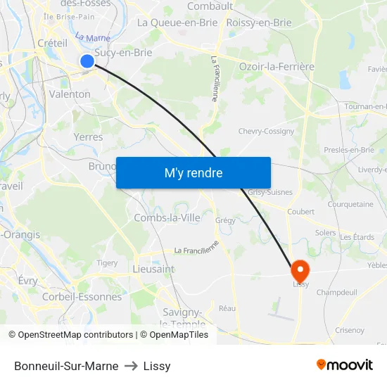Bonneuil-Sur-Marne to Lissy map