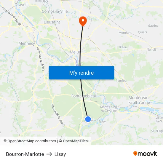 Bourron-Marlotte to Lissy map