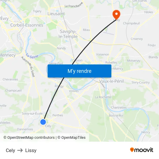 Cely to Lissy map