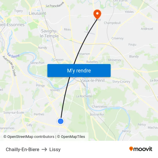 Chailly-En-Biere to Lissy map