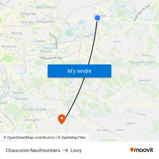 Chauconin-Neufmontiers to Lissy map