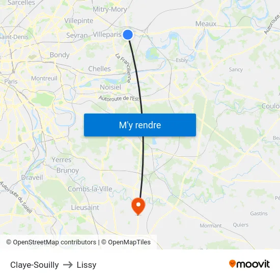Claye-Souilly to Lissy map