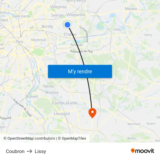 Coubron to Lissy map