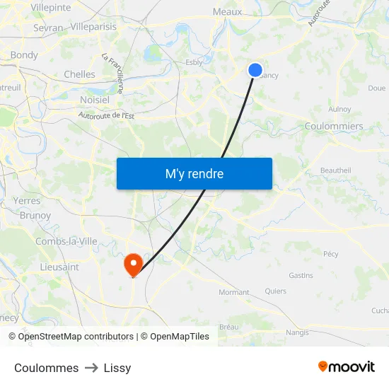 Coulommes to Lissy map