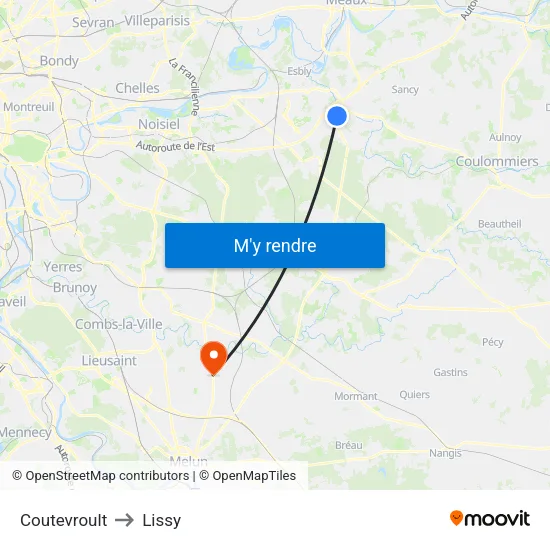 Coutevroult to Lissy map
