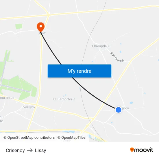 Crisenoy to Lissy map