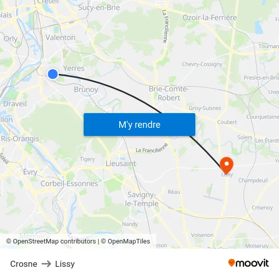 Crosne to Lissy map