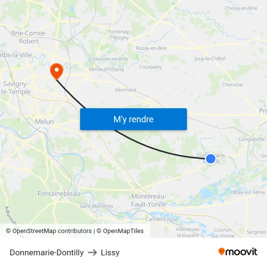 Donnemarie-Dontilly to Lissy map