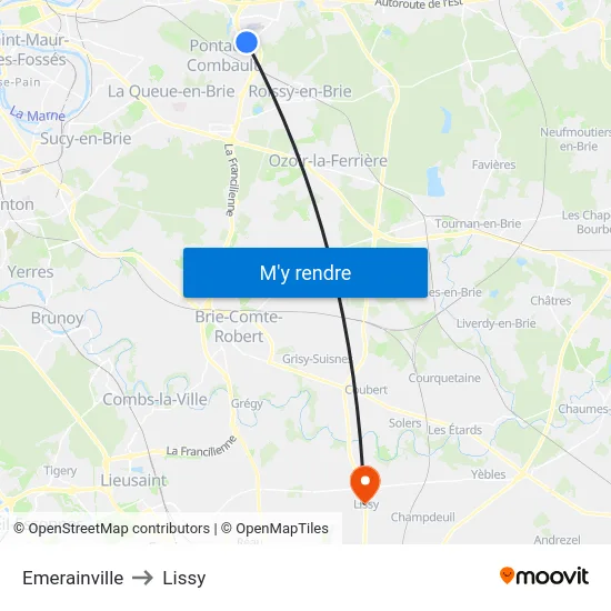 Emerainville to Lissy map