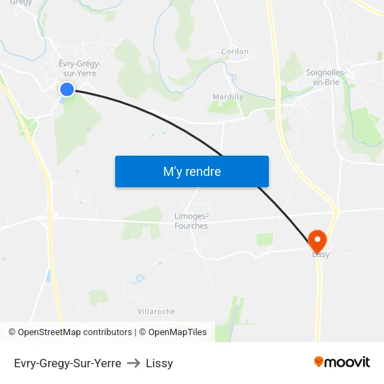 Evry-Gregy-Sur-Yerre to Lissy map
