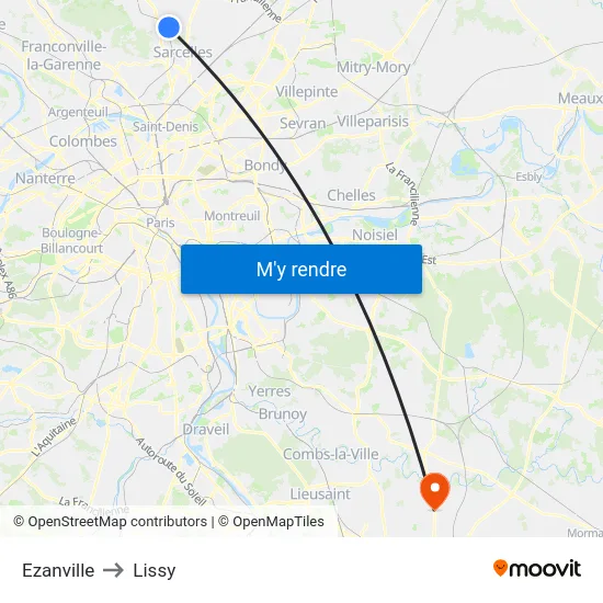 Ezanville to Lissy map