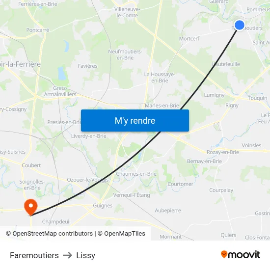Faremoutiers to Lissy map
