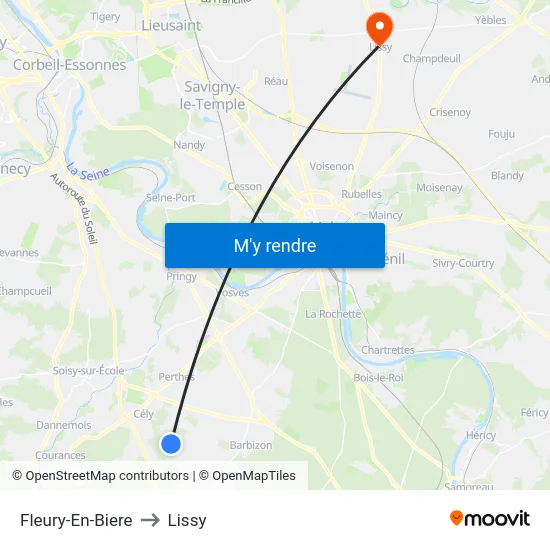 Fleury-En-Biere to Lissy map