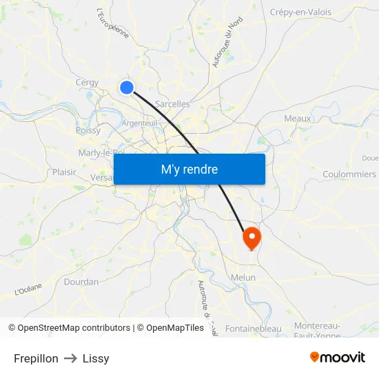 Frepillon to Lissy map