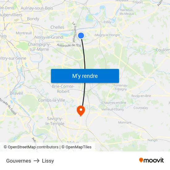 Gouvernes to Lissy map