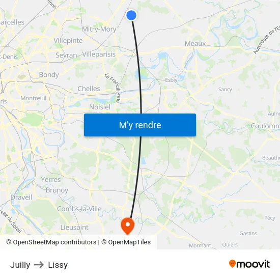 Juilly to Lissy map