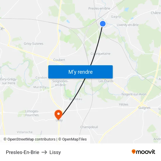Presles-En-Brie to Lissy map