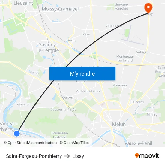 Saint-Fargeau-Ponthierry to Lissy map