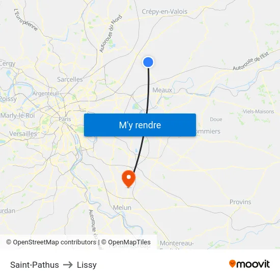 Saint-Pathus to Lissy map