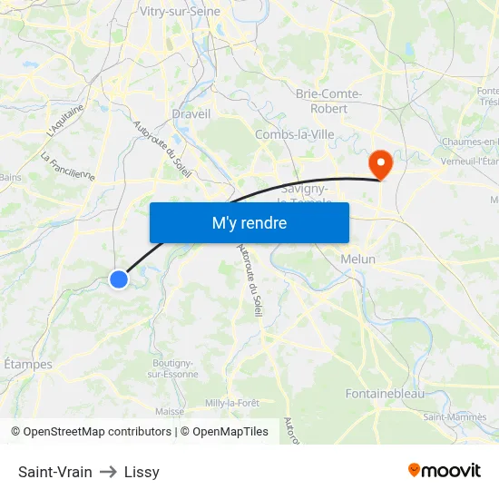 Saint-Vrain to Lissy map