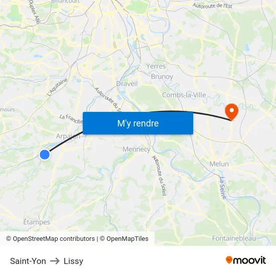 Saint-Yon to Lissy map