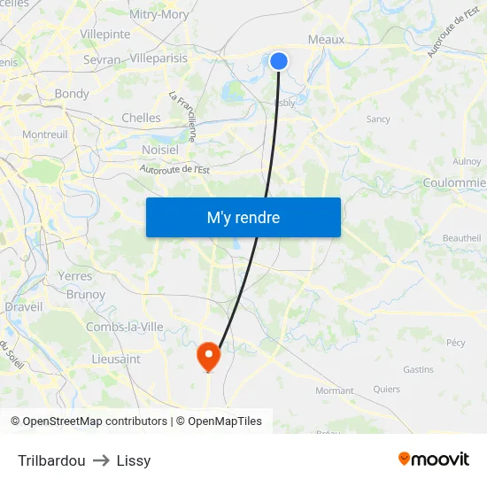 Trilbardou to Lissy map