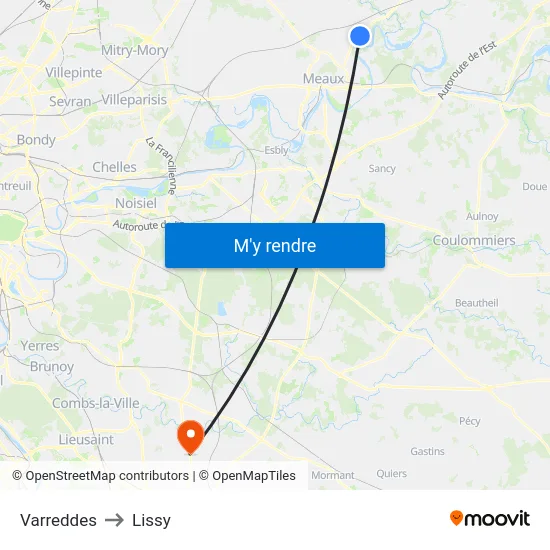 Varreddes to Lissy map