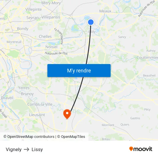 Vignely to Lissy map
