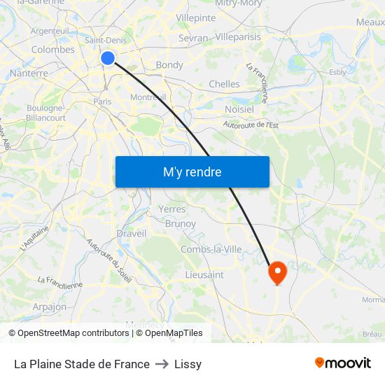 La Plaine Stade de France to Lissy map