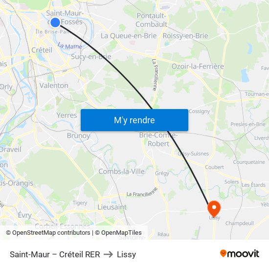 Saint-Maur – Créteil RER to Lissy map