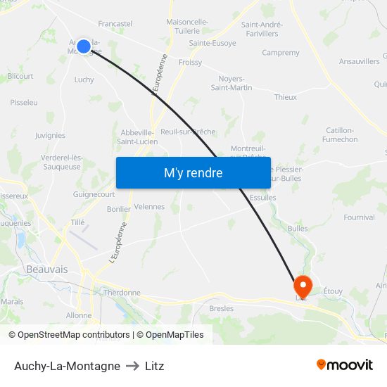 Auchy-La-Montagne to Litz map