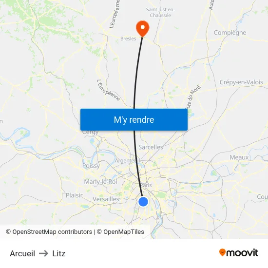 Arcueil to Litz map