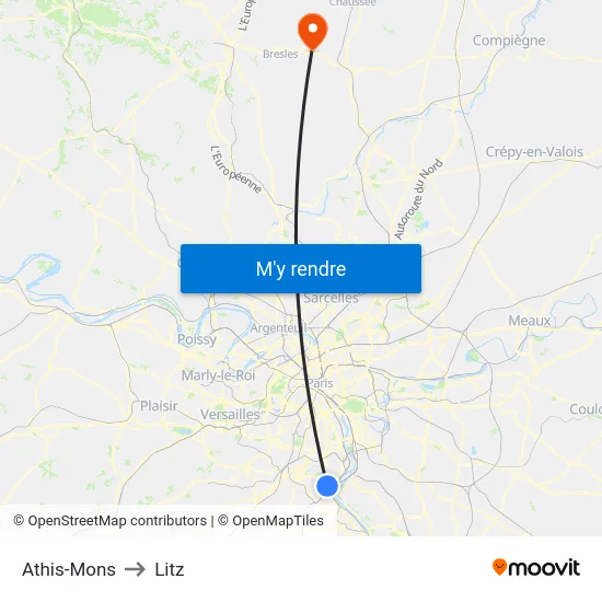 Athis-Mons to Litz map