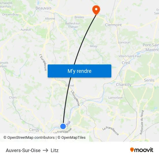 Auvers-Sur-Oise to Litz map