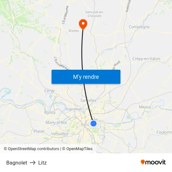 Bagnolet to Litz map
