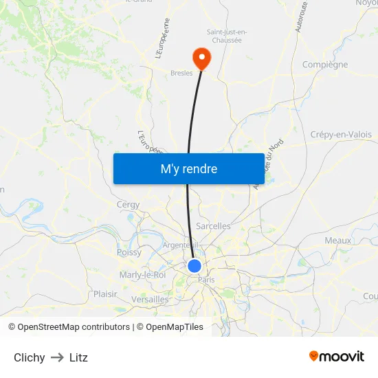 Clichy to Litz map