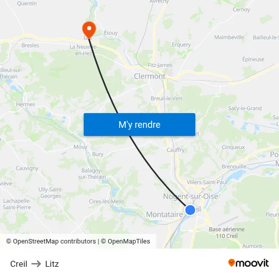 Creil to Litz map