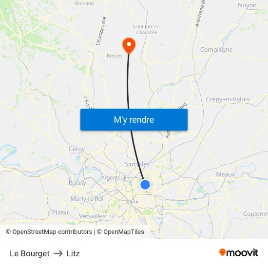 Le Bourget to Litz map