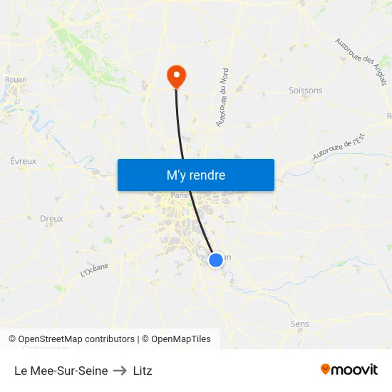 Le Mee-Sur-Seine to Litz map