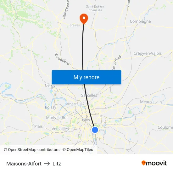 Maisons-Alfort to Litz map