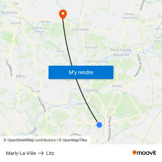 Marly-La-Ville to Litz map