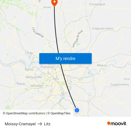 Moissy-Cramayel to Litz map