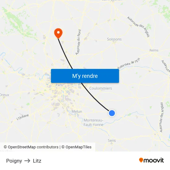 Poigny to Litz map