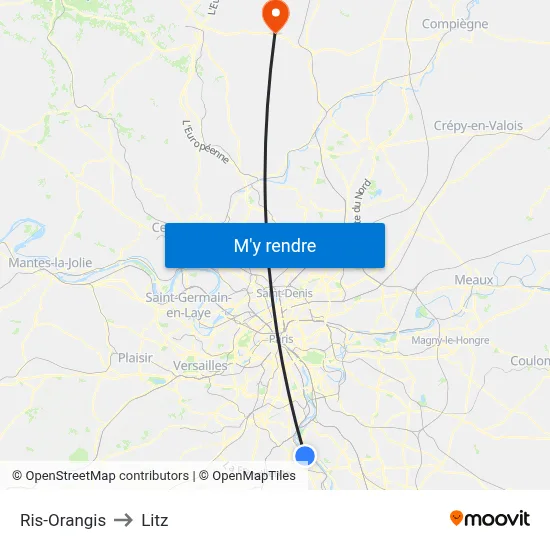 Ris-Orangis to Litz map