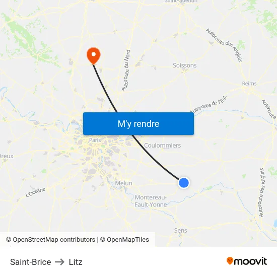 Saint-Brice to Litz map