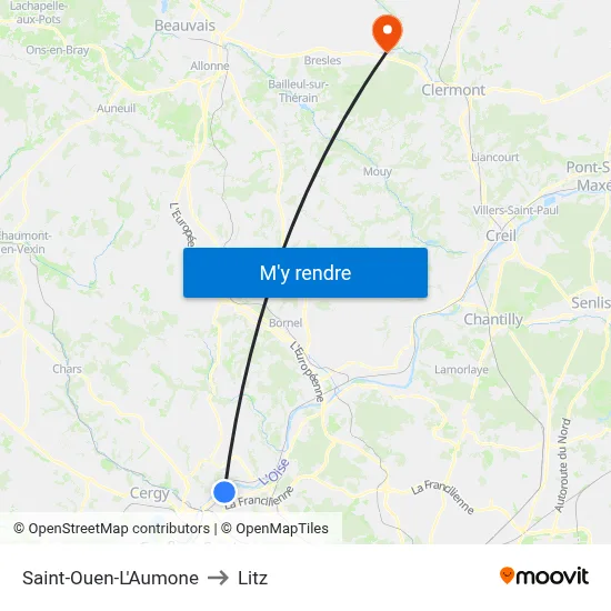 Saint-Ouen-L'Aumone to Litz map