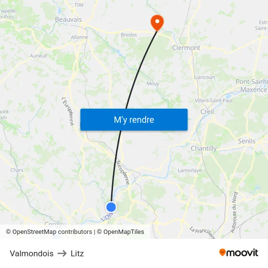 Valmondois to Litz map