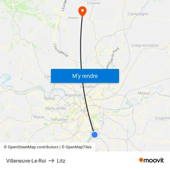 Villeneuve-Le-Roi to Litz map