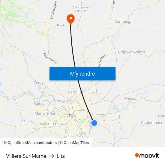 Villiers-Sur-Marne to Litz map